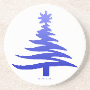 Christmas Tree Stencil Cobalt Blue Coaster