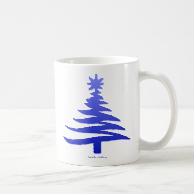 Christmas Tree Stencil Cobalt Blue Coffee Mug (Right)