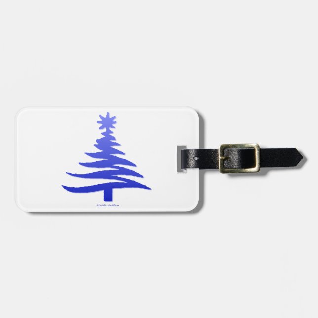 Christmas Tree Stencil Cobalt Blue Luggage Tag (Front Horizontal)