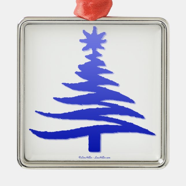 Christmas Tree Stencil Cobalt Blue Metal Ornament (Front)
