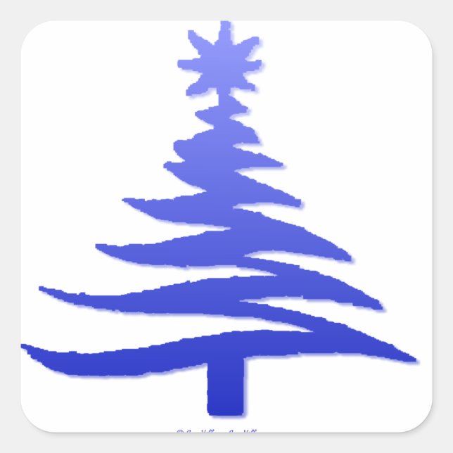 Christmas Tree Stencil Cobalt Blue Square Sticker (Front)