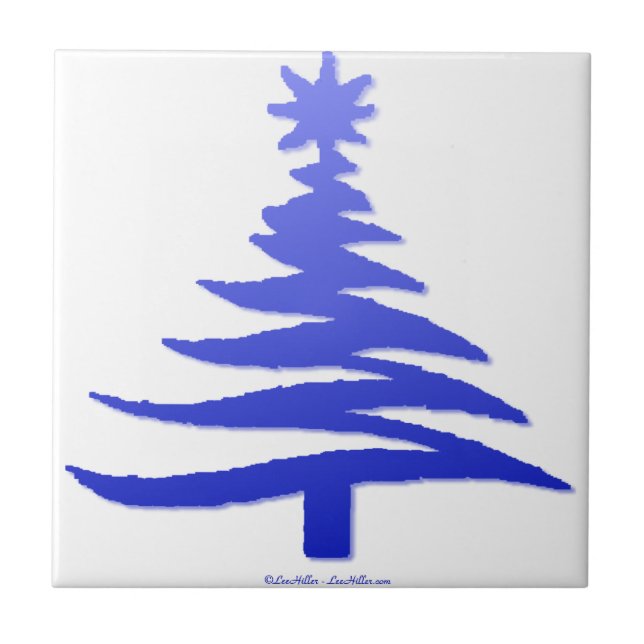 Christmas Tree Stencil Cobalt Blue Tile (Front)