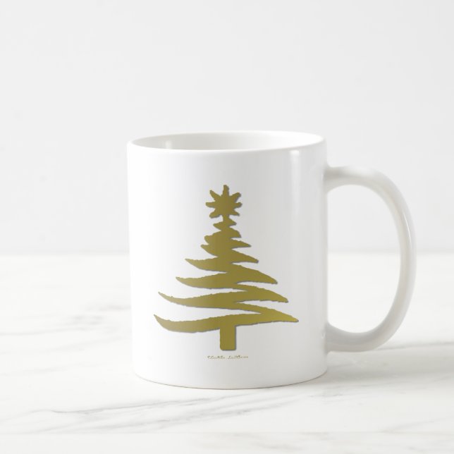 Christmas Tree Stencil Gold Coffee Mug (Right)