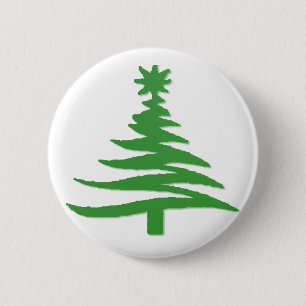 Christmas Tree Stencil Green 2 Inch Round Button