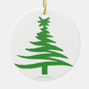 Christmas Tree Stencil Green Ceramic Ornament