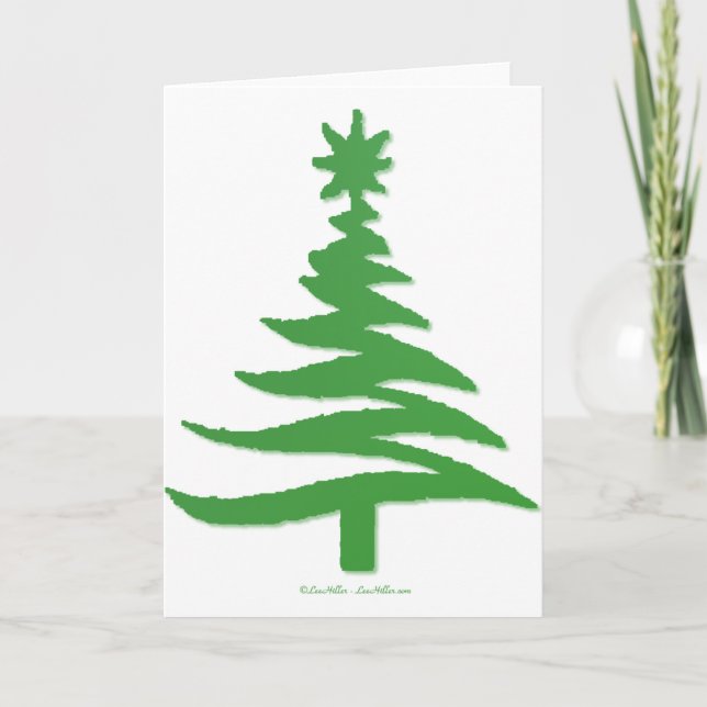 Christmas Tree Stencil Green Holiday Card (Front)