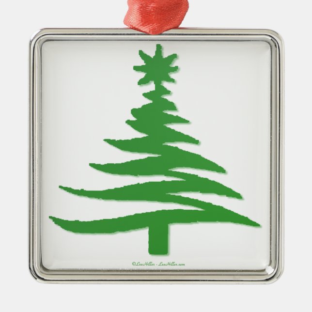 Christmas Tree Stencil Green Metal Ornament (Front)