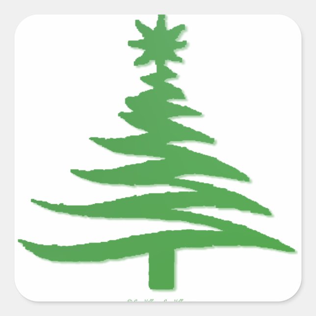 Christmas Tree Stencil Green Square Sticker (Front)