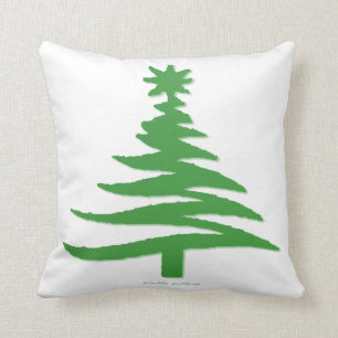 Christmas Tree Stencil Green Throw Pillow