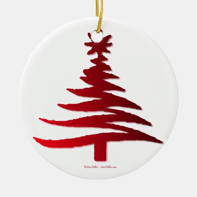 Christmas Tree Stencil Red Ceramic Ornament (Front)