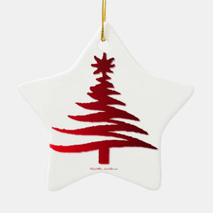 Christmas Tree Stencil Red Ceramic Ornament