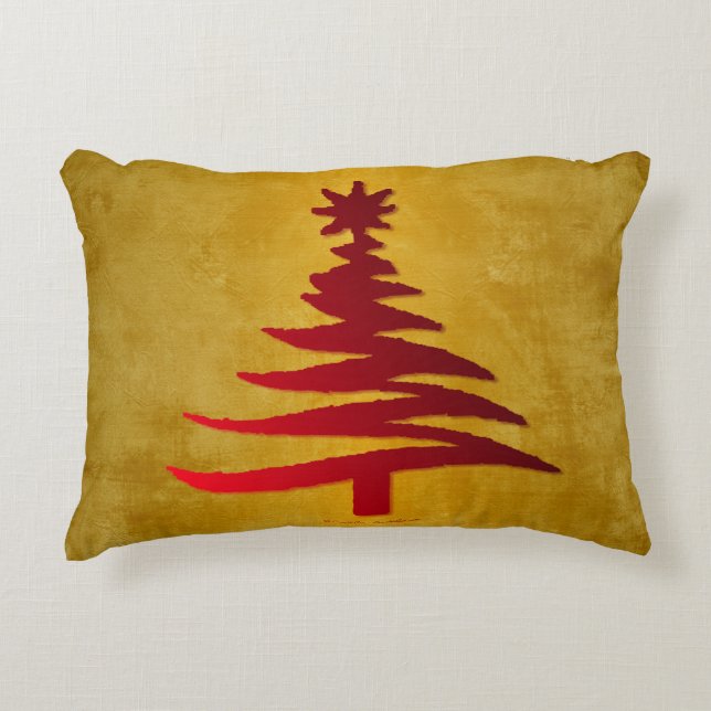 Christmas Tree Stencil Red on Gold Accent Pillow (Front)
