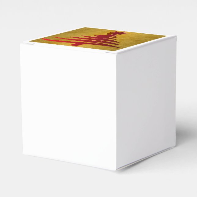 Christmas Tree Stencil Red on Gold Favor Box (Front Side)