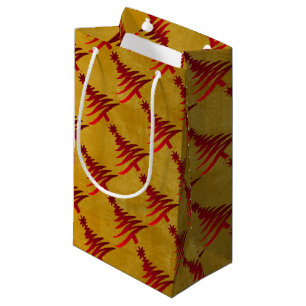 Christmas Tree Stencil Red on Gold Small Gift Bag