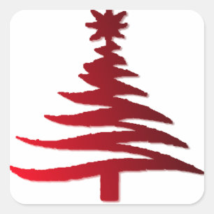 Christmas Tree Stencil Red on White Square Sticker
