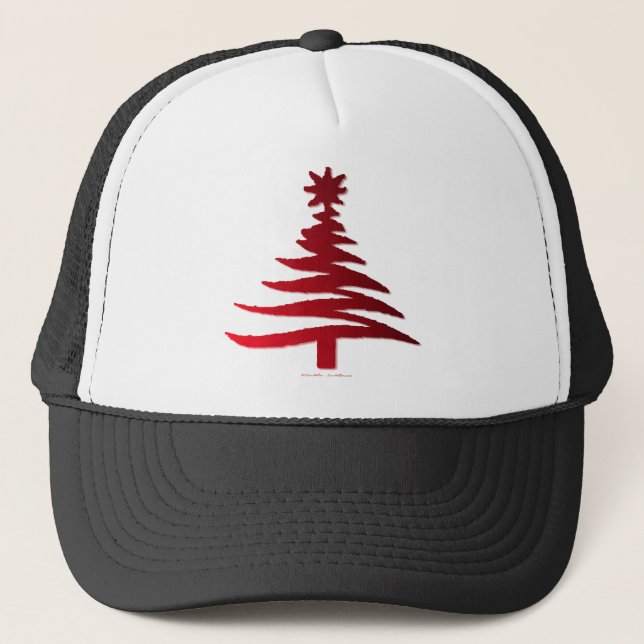 Christmas Tree Stencil Red Trucker Hat (Front)