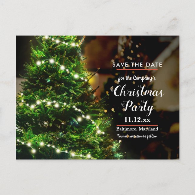 Christmas Tree String Of Lights | Save The Date Announcement Postcard (Front)