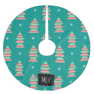 Christmas Tree Stripes Snowflakes Family Initial Brushed Polyester Tree Skirt