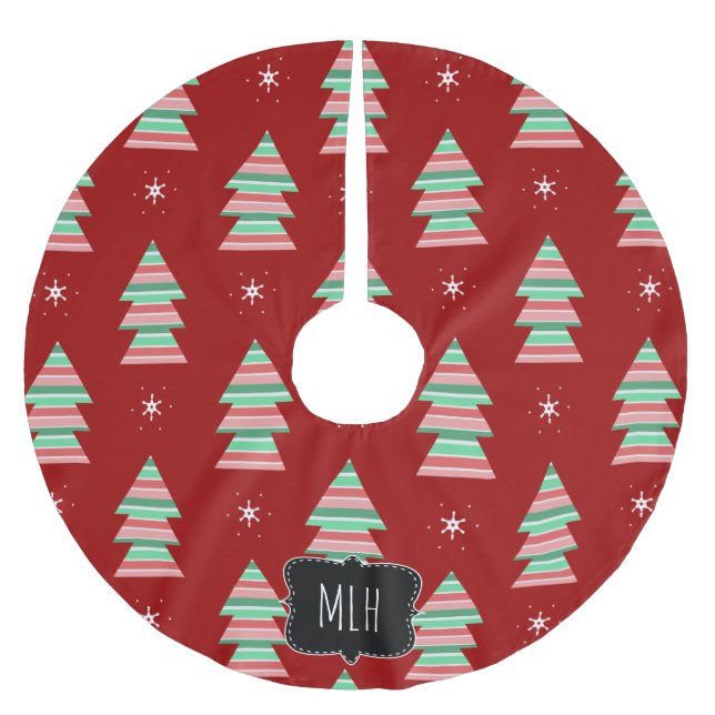 Christmas Tree Stripes Snowflakes Family Initial Brushed Polyester Tree Skirt (Front)
