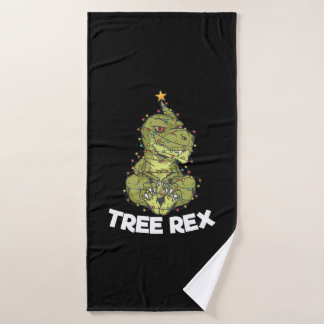Christmas Tree T-Rex Xmas Lights Pun Gift   Bath Towel