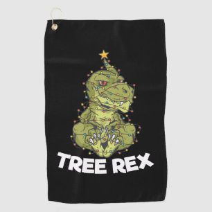 Christmas Tree T-Rex Xmas Lights Pun Gift Golf Towel
