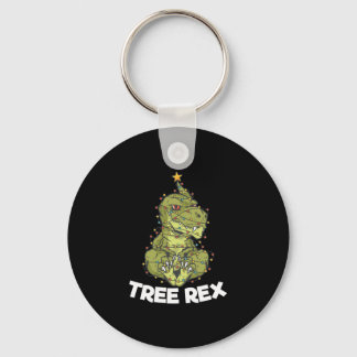 Christmas Tree T-Rex Xmas Lights Pun Gift Keychain