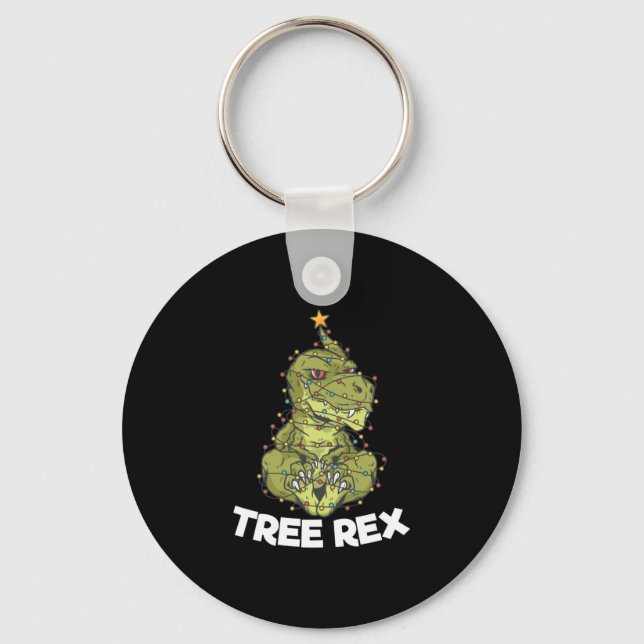 Christmas Tree T-Rex Xmas Lights Pun Gift   Keychain (Front)