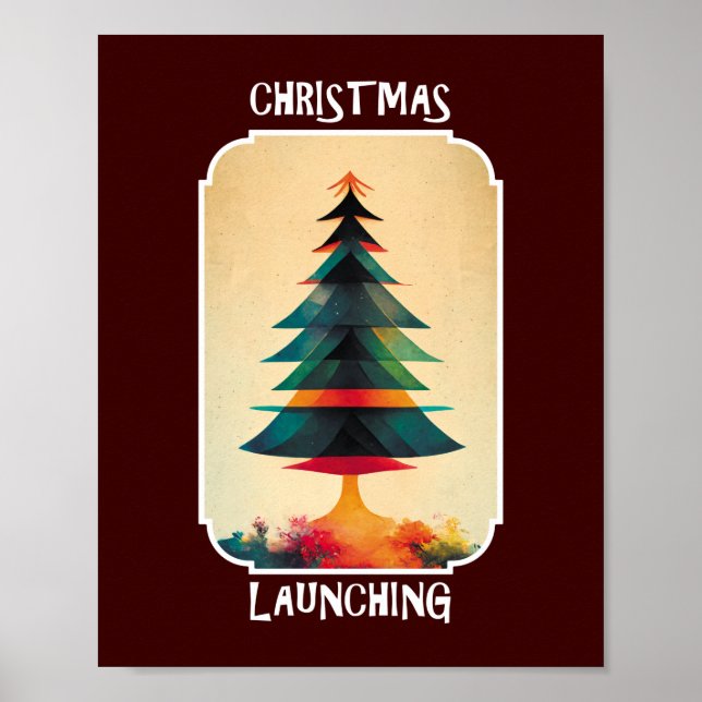 Christmas Tree Taking Off | Xmas Artistic Design Poster (Front)