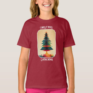 Christmas Tree Taking Off Xmas Artistic Design T-Shirt
