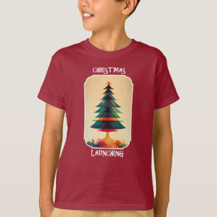 Christmas Tree Taking Off Xmas Artistic Design T-Shirt