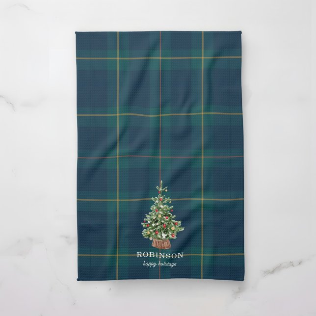 Christmas Tree Tartan Plaid Family Name Kitchen Towel (Creator Uploaded)