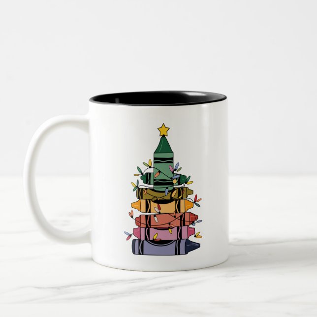 Christmas Tree Teacher Life Gift Teaching Two-Tone Coffee Mug (Left)
