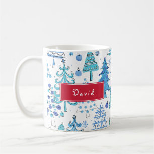 Christmas Tree Teal Blue Green Custom Name Coffee Mug