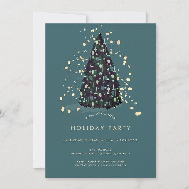 Christmas Tree Teal Holiday Party Invitation (Front)