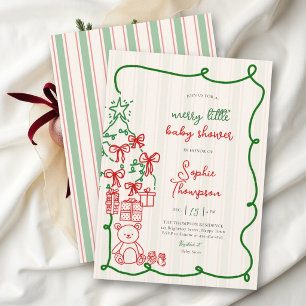 Christmas Tree Teddy Bear Merry Little Baby Shower Invitation