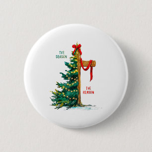 Christmas Tree The Season Jesus Cross The Reason  2 Inch Round Button