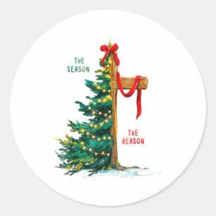 Christmas Tree The Season Jesus Cross The Reason  Classic Round Sticker