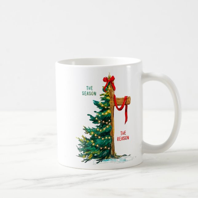 Christmas Tree The Season Jesus Cross The Reason  Coffee Mug (Right)