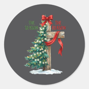 Christmas Tree The Season Jesus Cross The Reason X Classic Round Sticker