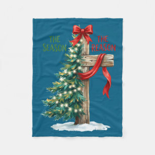 Christmas Tree The Season Jesus Cross The Reason X Fleece Blanket
