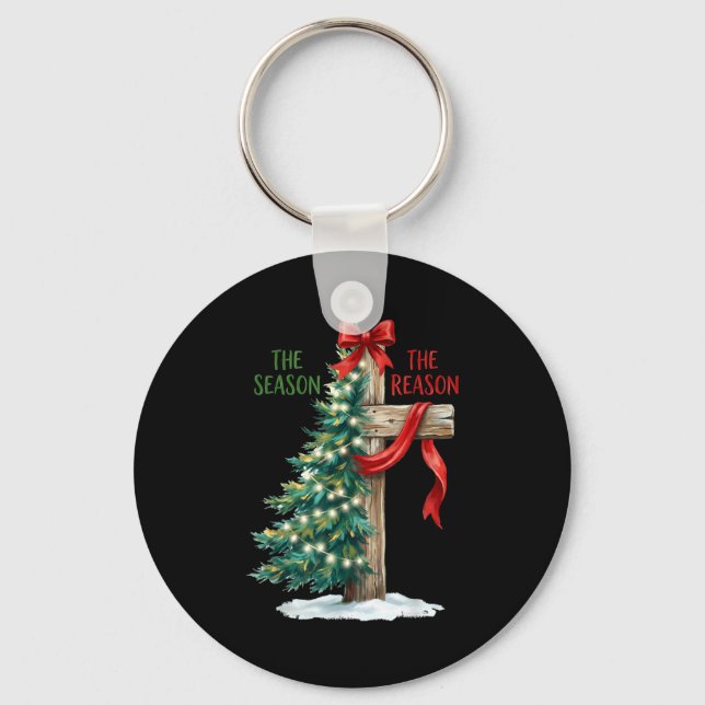 Christmas Tree The Season Jesus Cross The Reason X Keychain (Front)