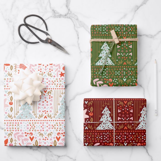 Christmas Tree Themed High Quality Wrapping Paper Sheet (Front)
