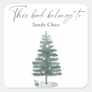 Christmas tree - this book belongs to square sticker