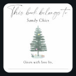 Christmas tree - this book belongs to square sticker<br><div class="desc">Winter christmas tree Baby shower party. Christmas tree evergreen. Watercolor pine tree. Gender neutral style. Matching items available.</div>