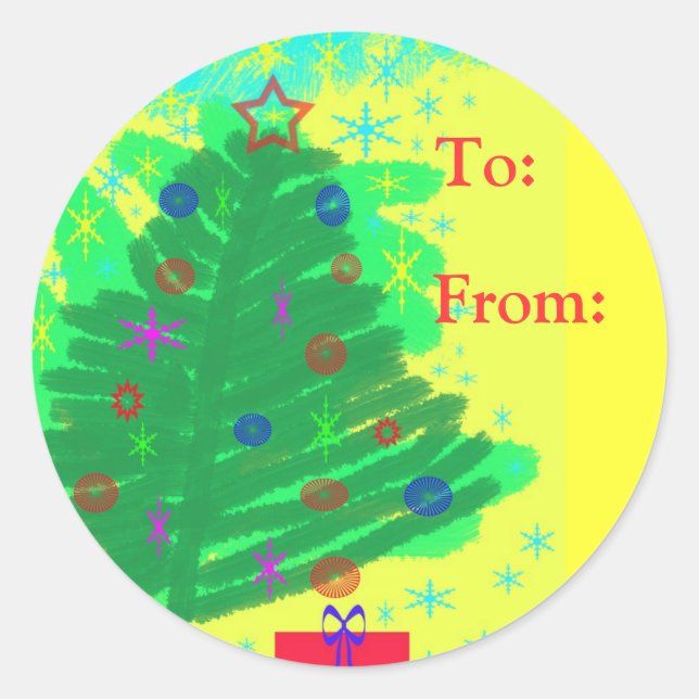 Christmas Tree ~To and From Classic Round Sticker (Front)