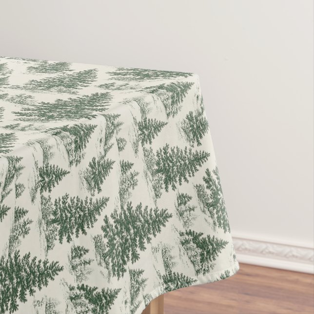 Christmas Tree  Toile  De Jouy Green Tablecloth (In Situ)