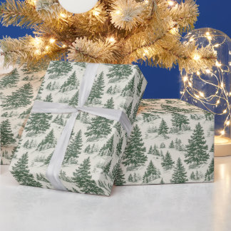 Christmas Tree  Toile  De Jouy Green Wrapping Paper