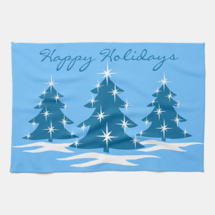 Christmas Tree Towel Custom Blue Holiday Tea Towel