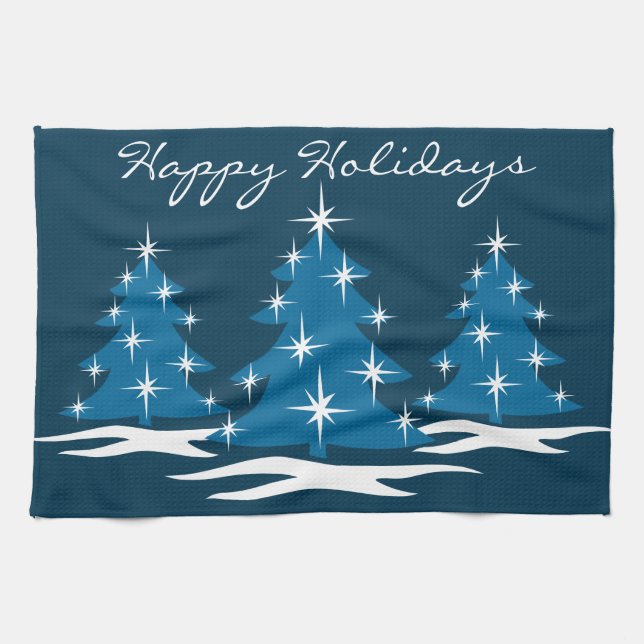 Christmas Tree Towel Custom Blue Holiday Tea Towel (Horizontal)
