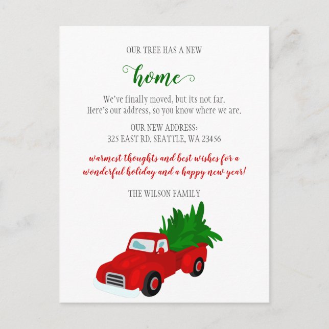 Christmas Tree Truck We've Moved Holiday Moving Postcard (Front)